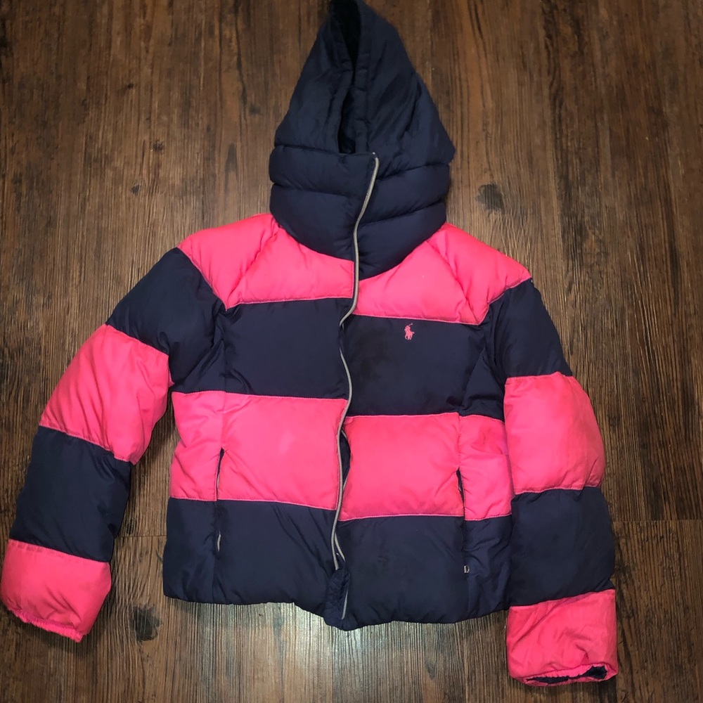 Girls Pink and navy polo puffer